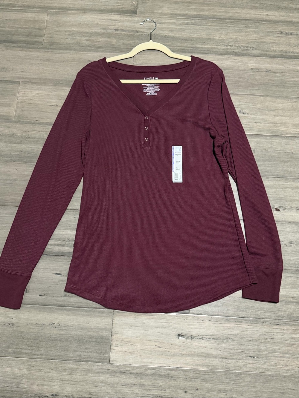 Time and Tru Women's Long-Sleeve Henley Top in Wine